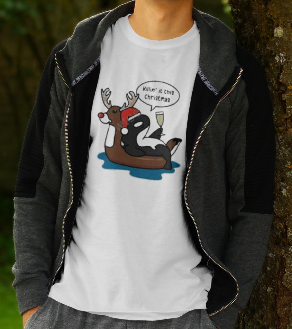 Killin' It This Christmas Dolphin Orca Reindeer T-Shirt