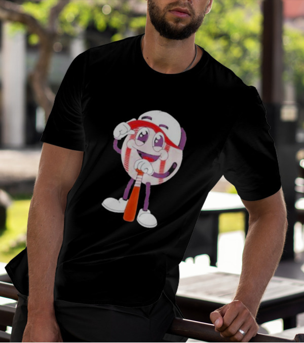 Smiling Baseball Mascot With Bat And Cap T-Shirt