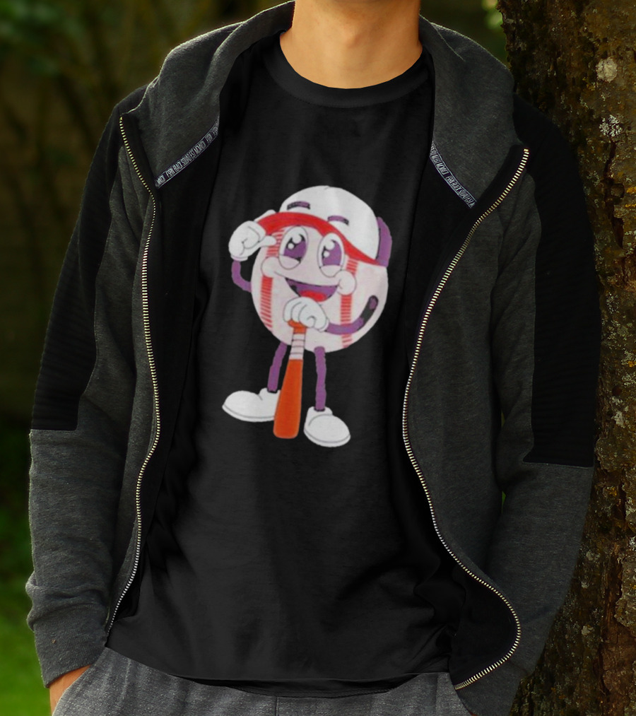 Smiling Baseball Mascot With Bat And Cap T-Shirt