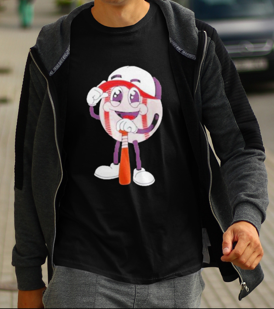 Smiling Baseball Mascot With Bat And Cap T-Shirt