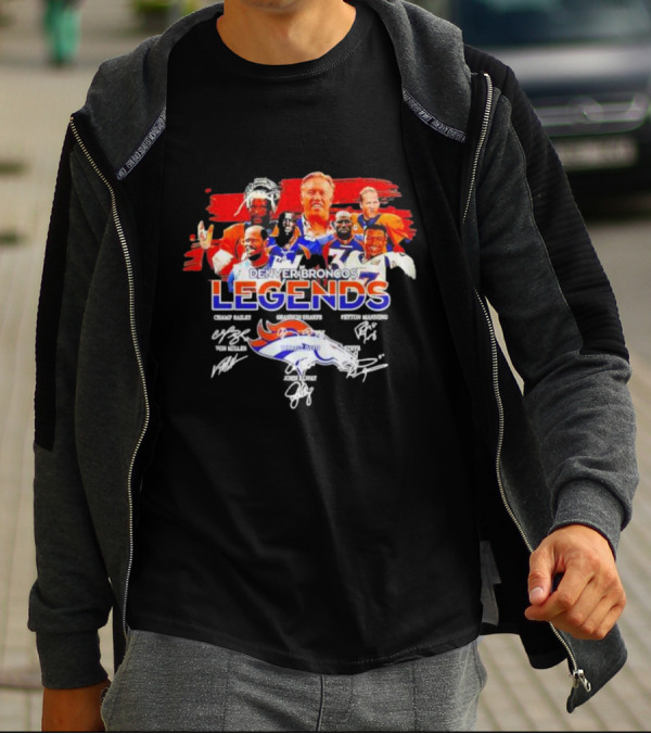 Denver Broncos Legends Champ Bailey Shannon Sharpe Peyton Manning Von Miller John Elway Signatures Vintage T-Shirt