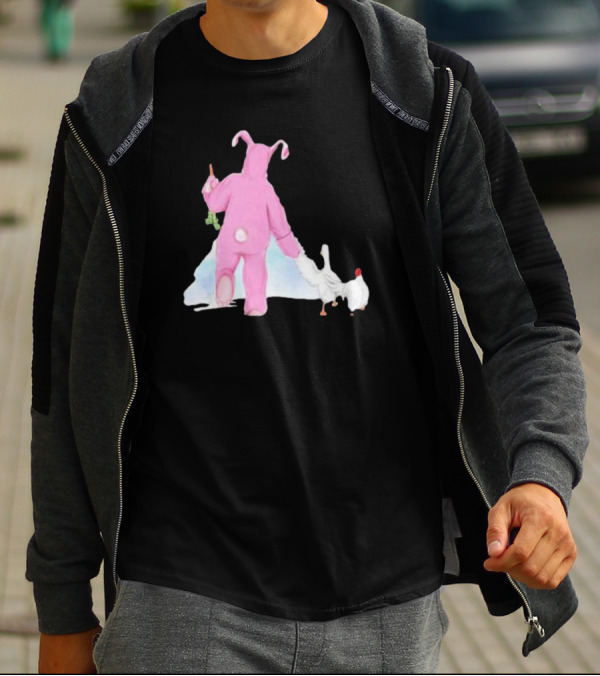 Matthew Perry Pink Bunny Holding Chicken T-Shirt