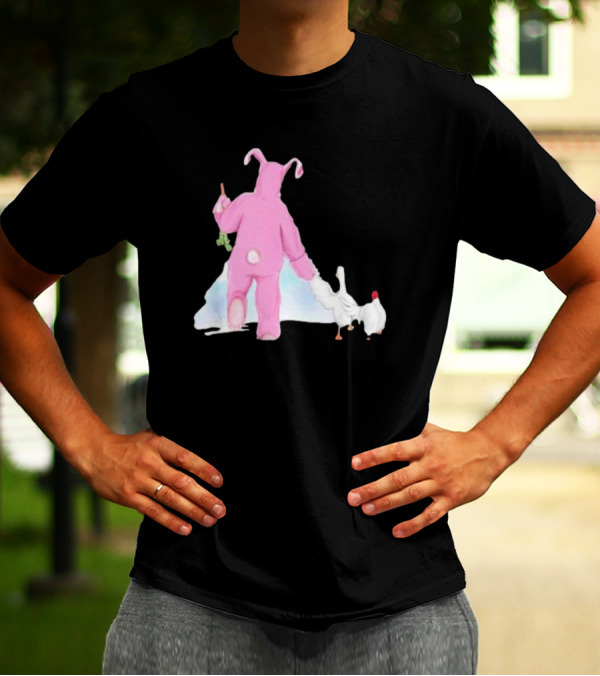 Matthew Perry Pink Bunny Holding Chicken T-Shirt