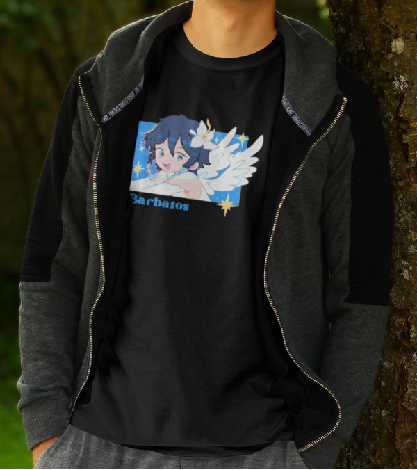 Genshin Impact Barbatos Angelic Blue Winged Character With Stars T-Shirt