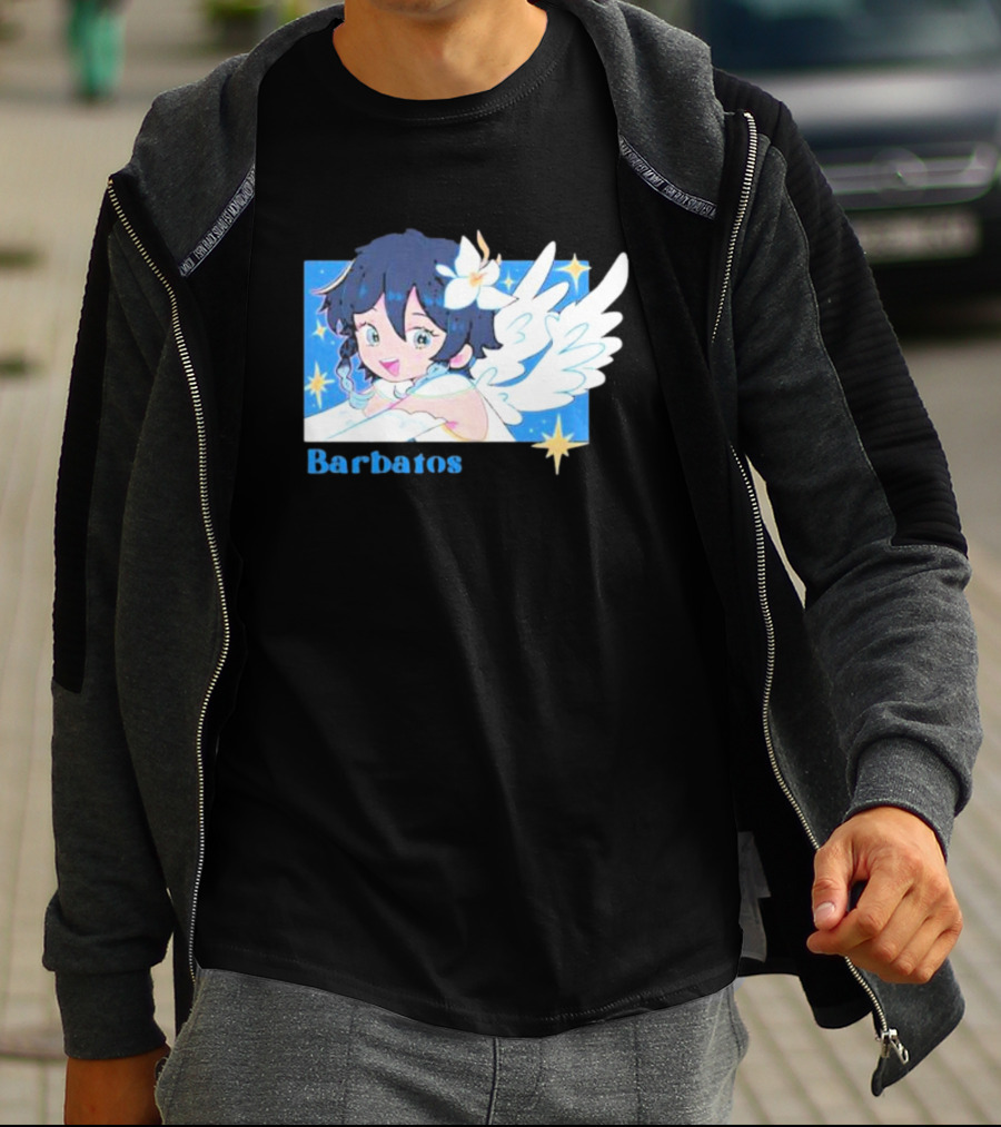 Genshin Impact Barbatos Angelic Blue Winged Character With Stars T-Shirt