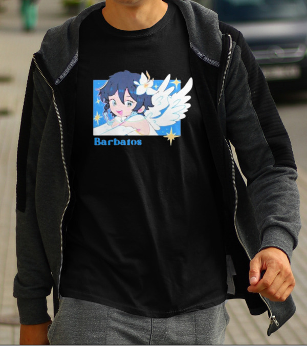 Genshin Impact Barbatos Angelic Blue Winged Character With Stars T-Shirt