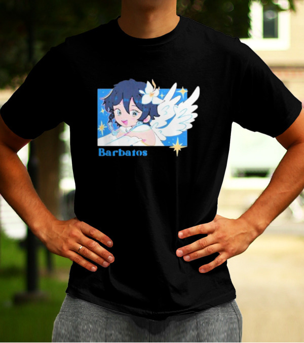 Genshin Impact Barbatos Angelic Blue Winged Character With Stars T-Shirt