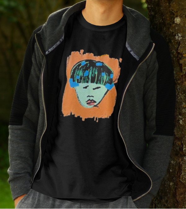Ryan Harper Gray Iconic Abstract Portrait On Vibrant Orange Background T-Shirt