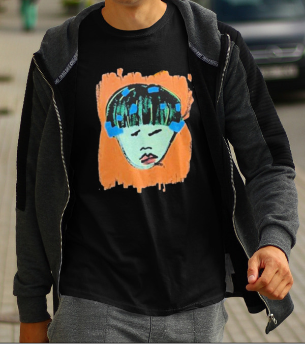Ryan Harper Gray Iconic Abstract Portrait On Vibrant Orange Background T-Shirt