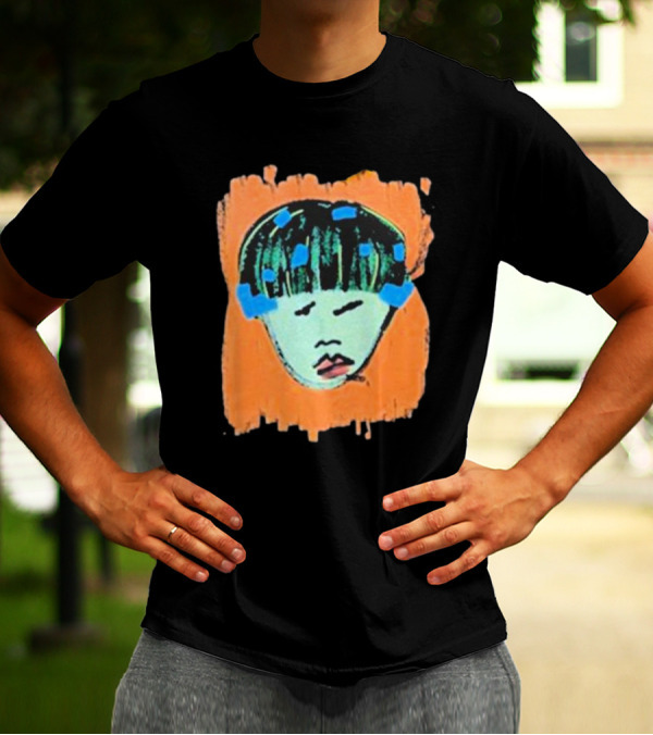 Ryan Harper Gray Iconic Abstract Portrait On Vibrant Orange Background T-Shirt