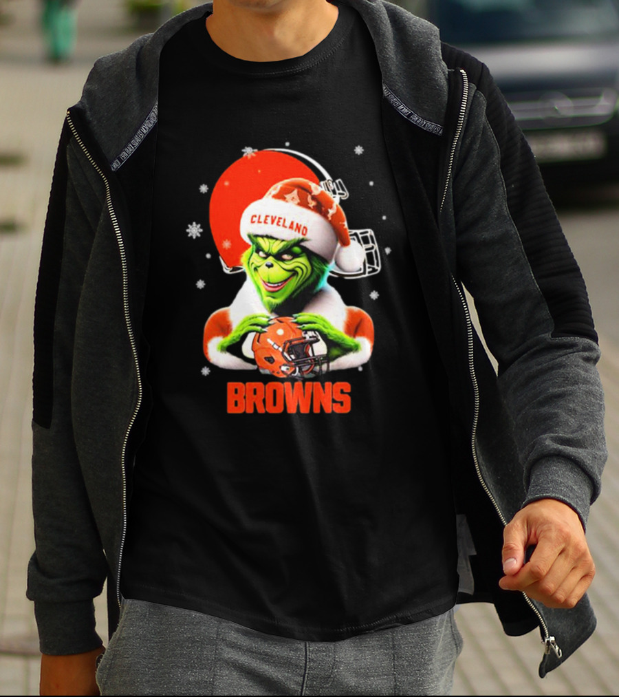 Santa Grinch Love Cleveland Browns Merry Christmas T-Shirt