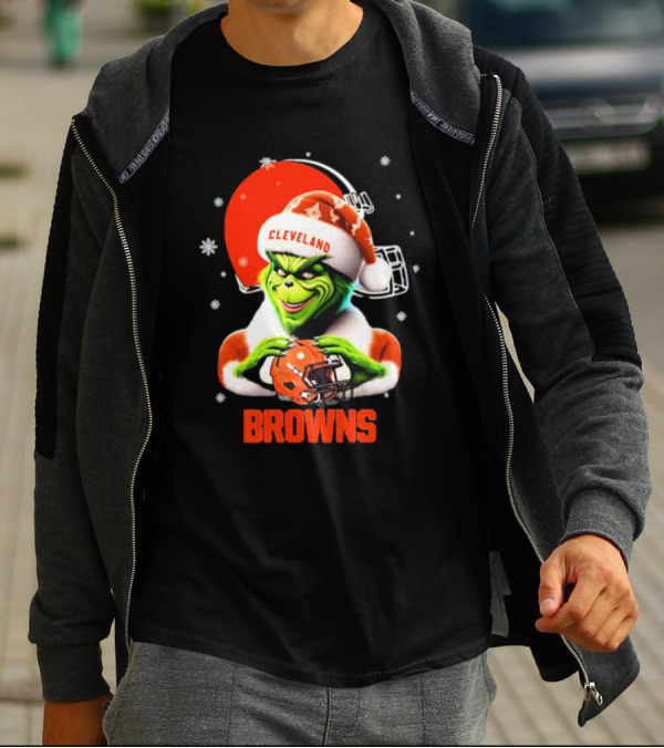 Santa Grinch Love Cleveland Browns Merry Christmas T-Shirt