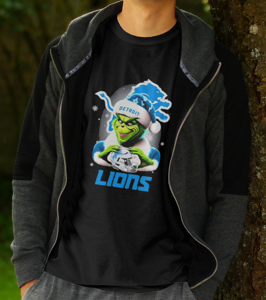 Detroit Lions Grinch Christmas Santa Snowflakes T-Shirt