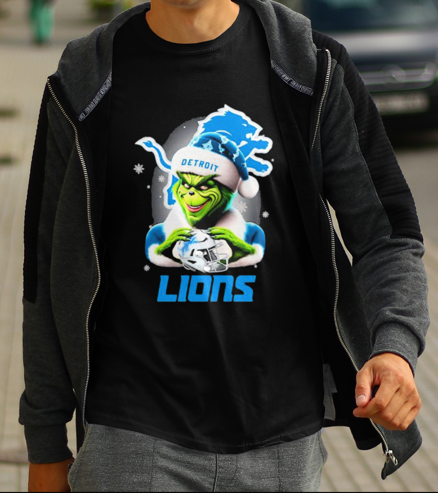 Detroit Lions Grinch Christmas Santa Snowflakes T-Shirt