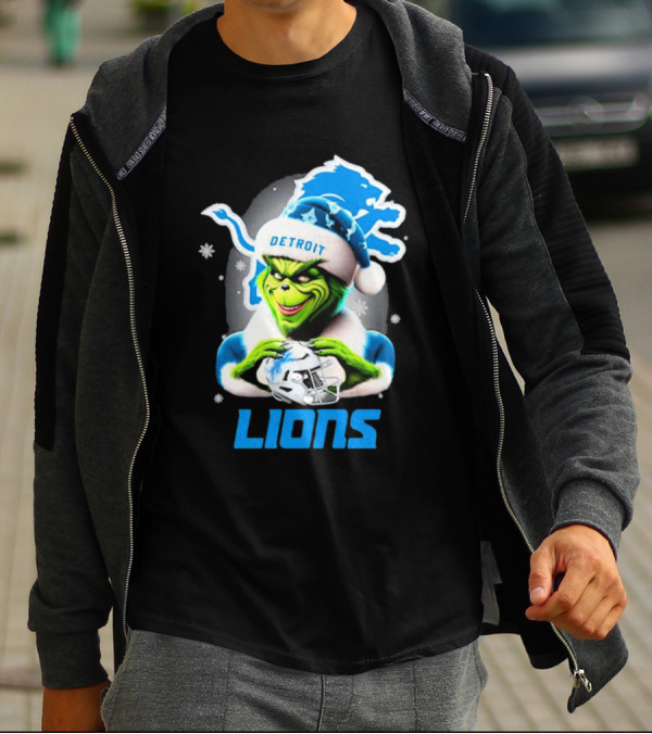 Detroit Lions Grinch Christmas Santa Snowflakes T-Shirt