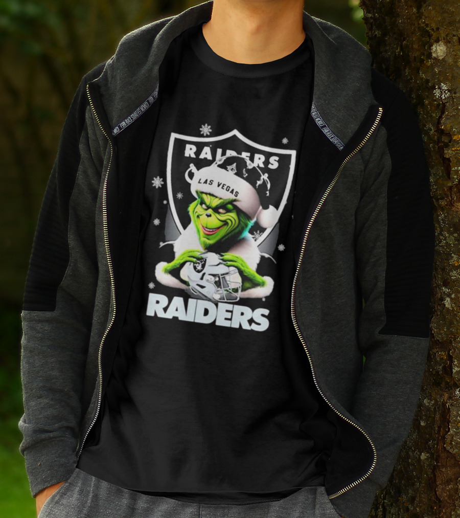 Las Vegas Raiders Grinch Santa Merry Christmas Snowflakes T-Shirt