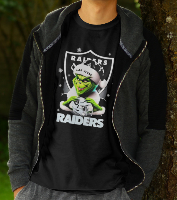 Las Vegas Raiders Grinch Santa Merry Christmas Snowflakes T-Shirt