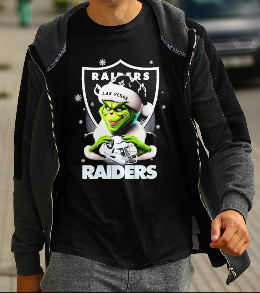 Las Vegas Raiders Grinch Santa Merry Christmas Snowflakes T-Shirt