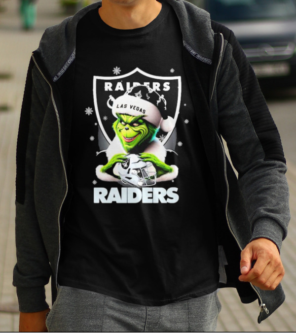 Las Vegas Raiders Grinch Santa Merry Christmas Snowflakes T-Shirt