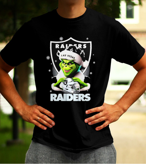 Las Vegas Raiders Grinch Santa Merry Christmas Snowflakes T-Shirt