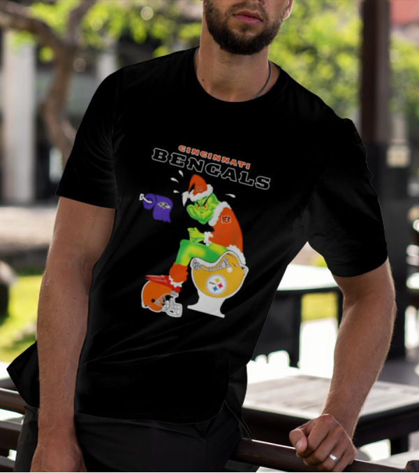 Cincinnati Bengals Grinch Steelers Ravens Toilet Christmas Santa T-Shirt