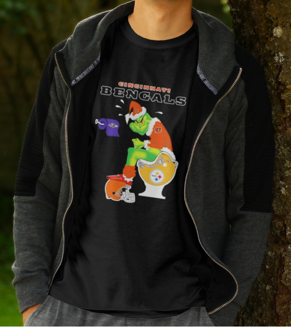 Cincinnati Bengals Grinch Steelers Ravens Toilet Christmas Santa T-Shirt