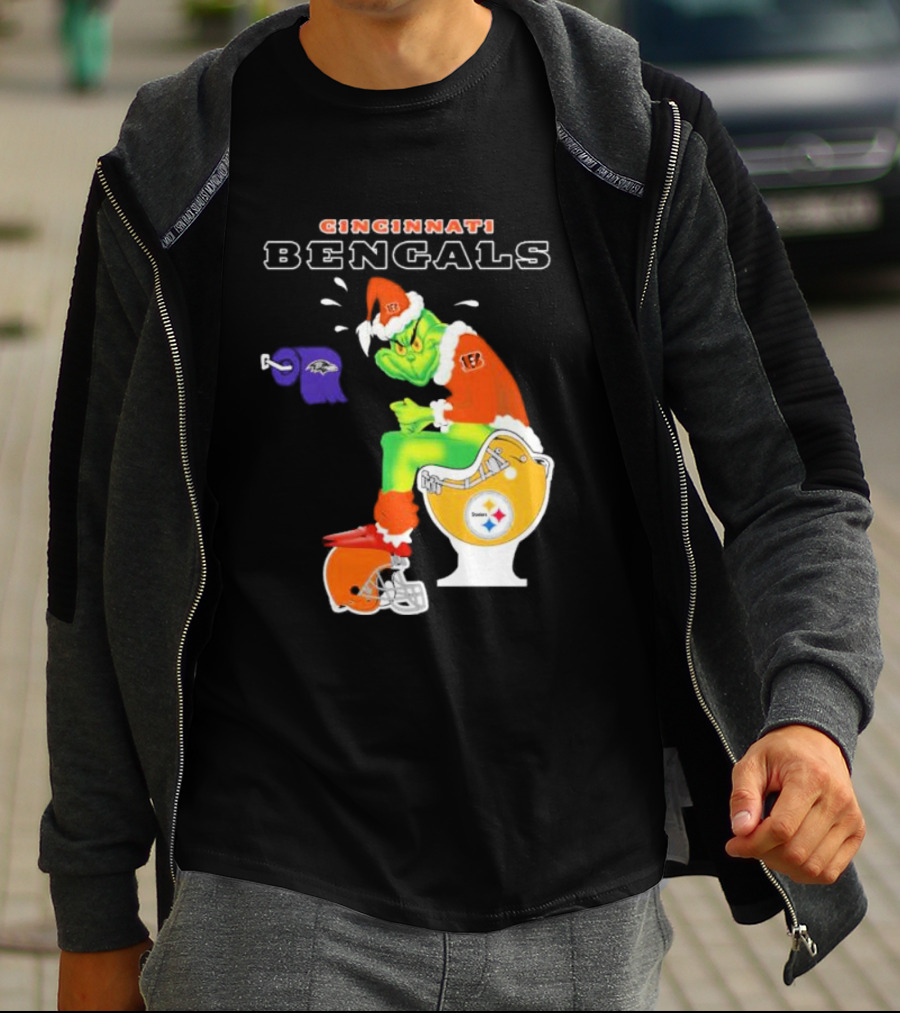 Cincinnati Bengals Grinch Steelers Ravens Toilet Christmas Santa T-Shirt