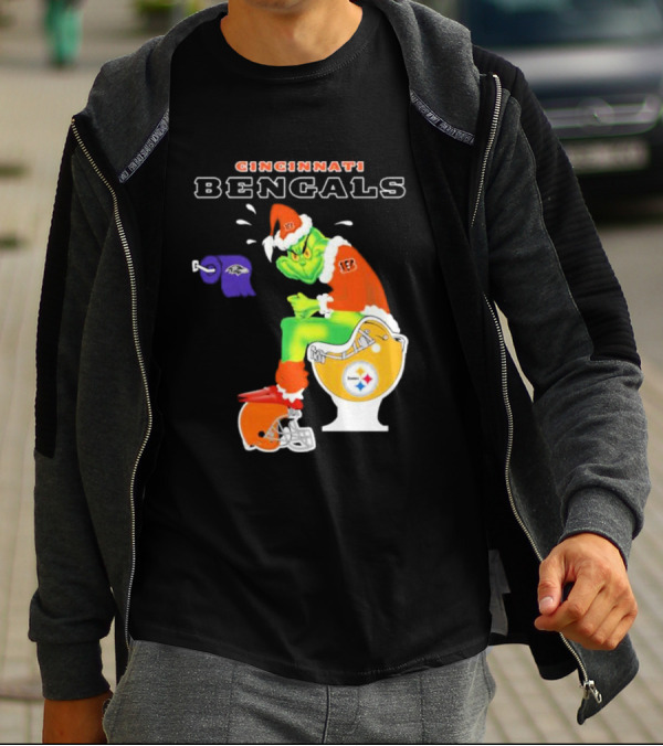 Cincinnati Bengals Grinch Steelers Ravens Toilet Christmas Santa T-Shirt