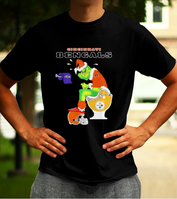 Cincinnati Bengals Grinch Steelers Ravens Toilet Christmas Santa T-Shirt