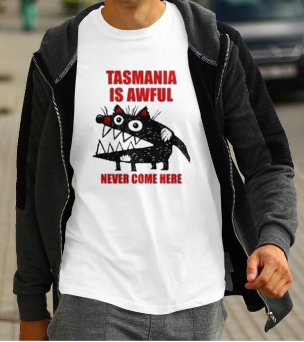 Tasmania Is Awful Never Come Here Black Cartoon Spiky Creature T-Shirt