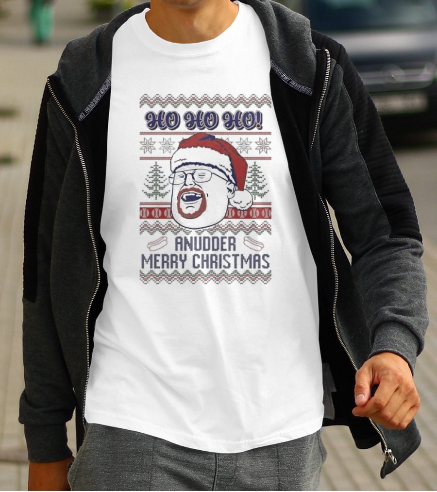HO HO HO Anudder Merry Christmas Ugly Christmas Sweater Santa Hat Beard Glasses T-Shirt