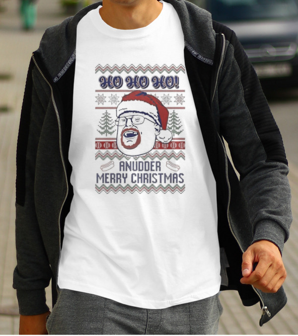 HO HO HO Anudder Merry Christmas Ugly Christmas Sweater Santa Hat Beard Glasses T-Shirt