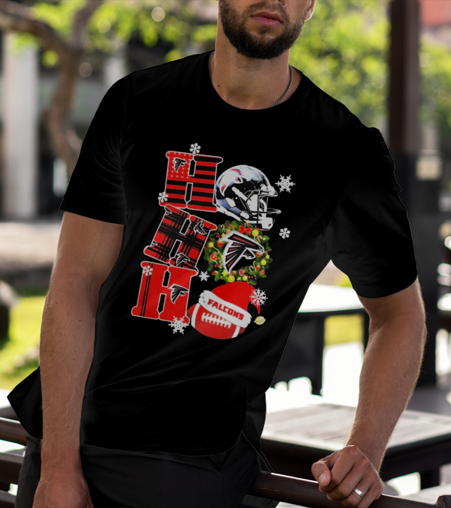 Atlanta Falcons Ho Ho Ho Merry Christmas Helmet Wreath Snowflakes Football Holiday T-Shirt