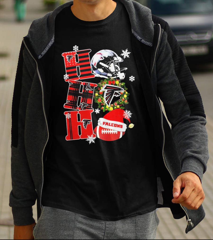Atlanta Falcons Ho Ho Ho Merry Christmas Helmet Wreath Snowflakes Football Holiday T-Shirt
