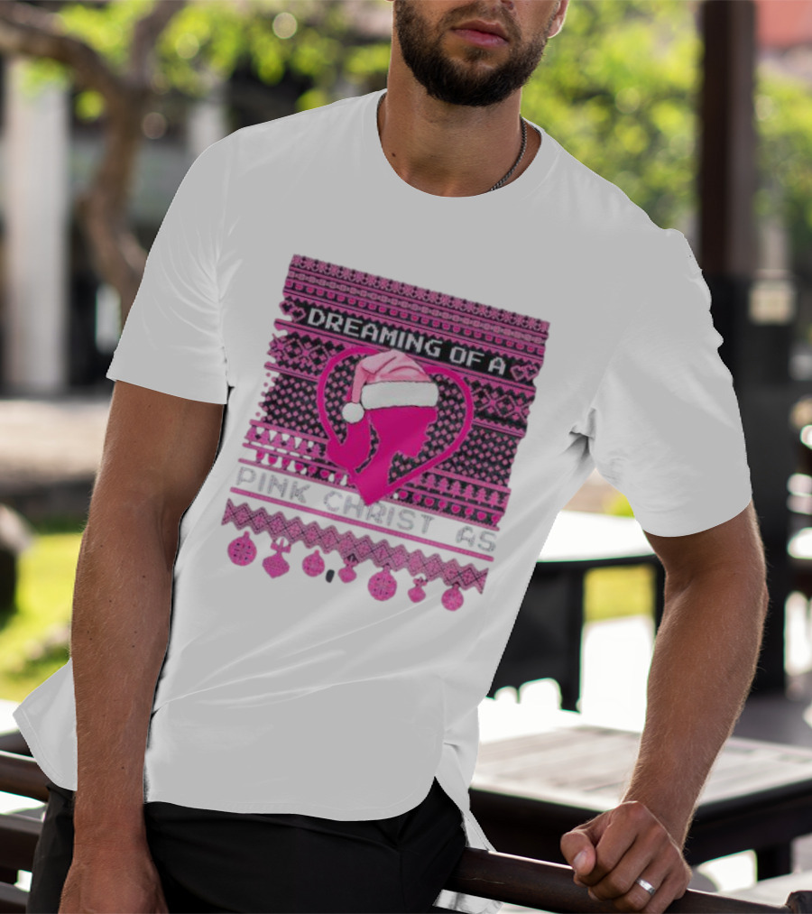 Dreaming Of A Pink Christmas Ugly Silhouette Santa Hat Ornaments T-Shirt