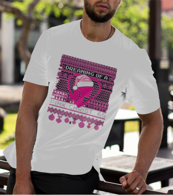 Dreaming Of A Pink Christmas Ugly Silhouette Santa Hat Ornaments T-Shirt