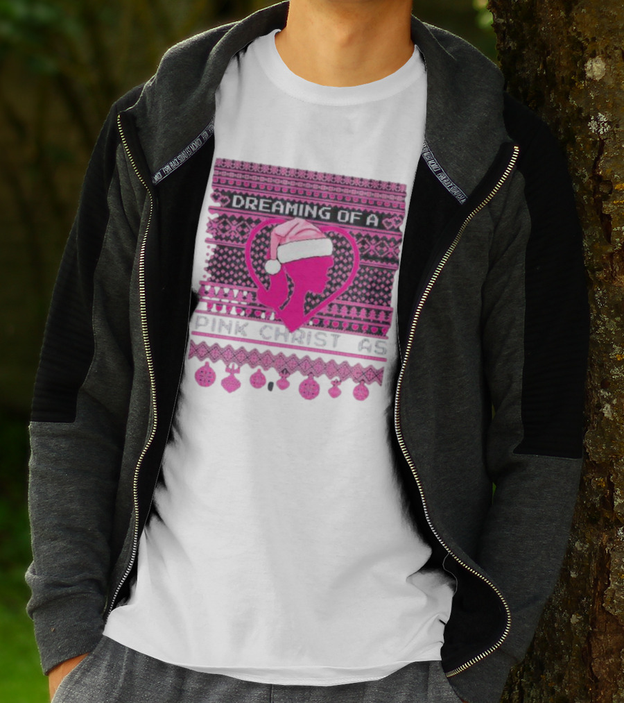 Dreaming Of A Pink Christmas Ugly Silhouette Santa Hat Ornaments T-Shirt