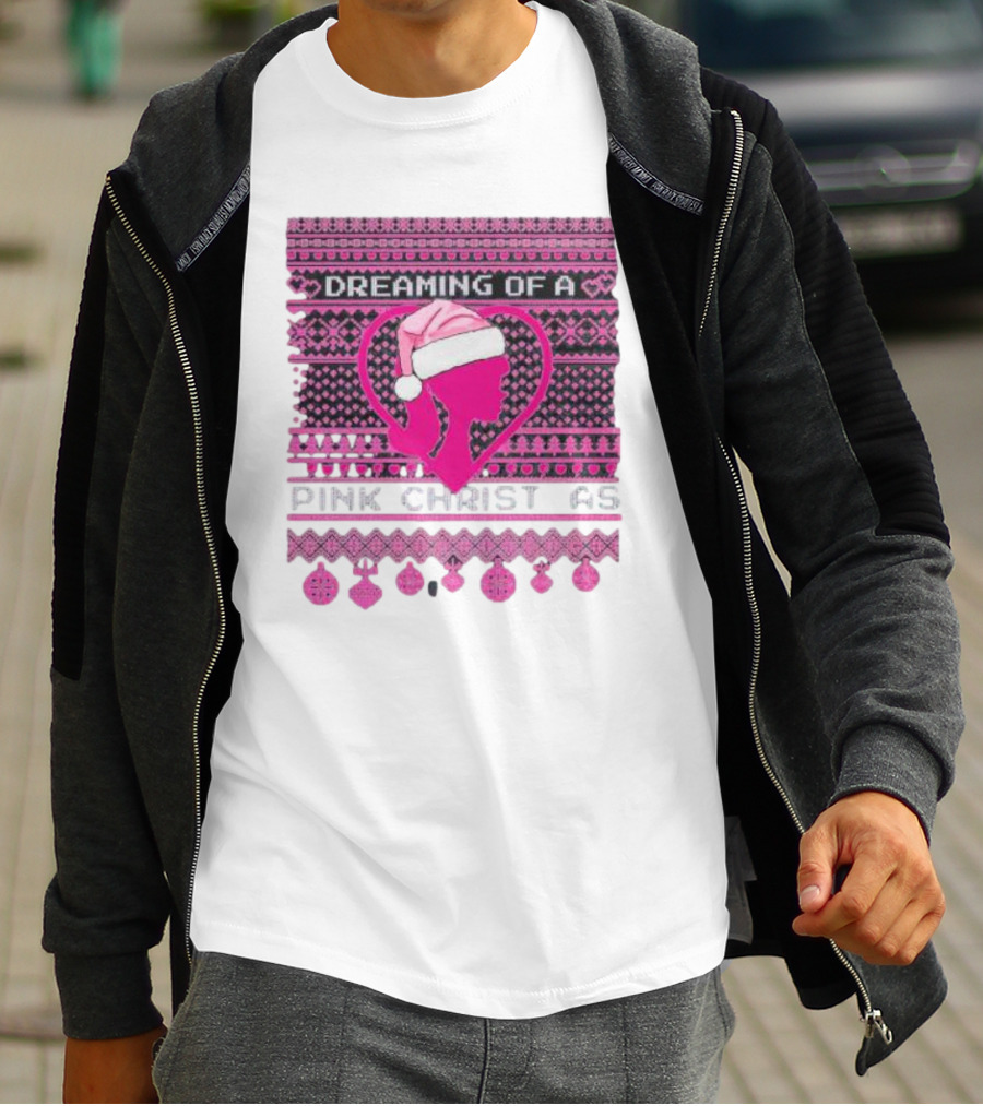 Dreaming Of A Pink Christmas Ugly Silhouette Santa Hat Ornaments T-Shirt