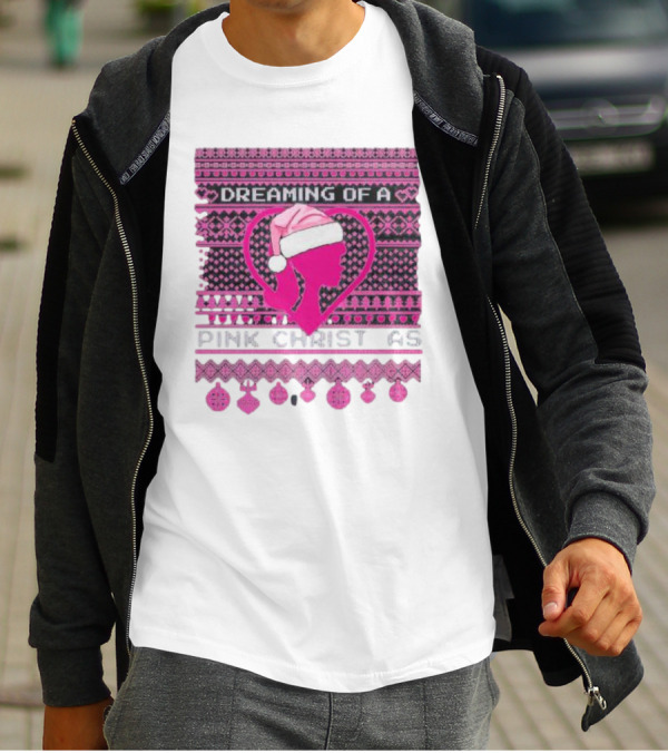 Dreaming Of A Pink Christmas Ugly Silhouette Santa Hat Ornaments T-Shirt