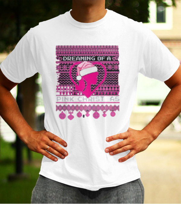 Dreaming Of A Pink Christmas Ugly Silhouette Santa Hat Ornaments T-Shirt