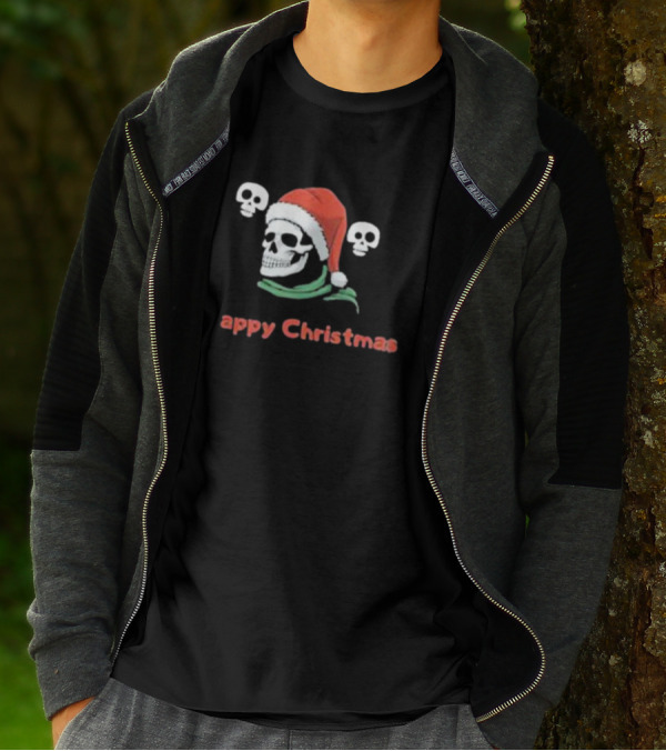 Happy Christmas Skull Santa Hat T-Shirt