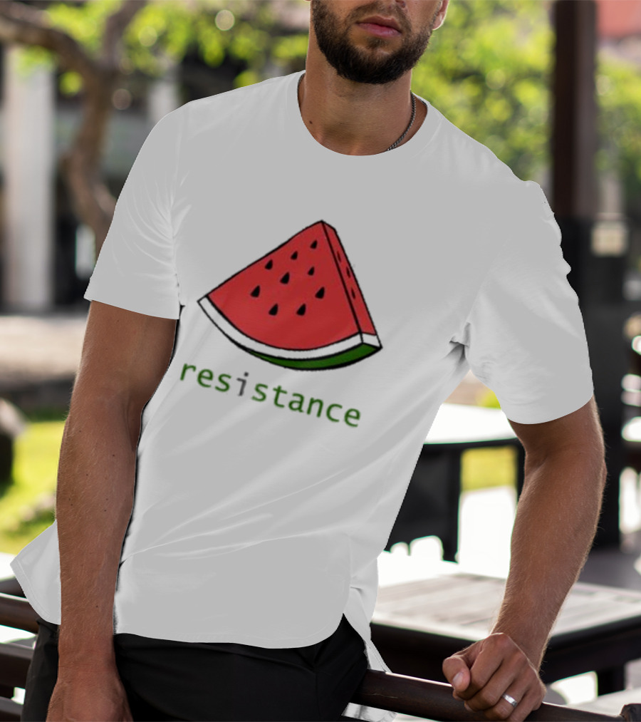 Maura Finkelstein Watermelon Resistance Slice With Green Resistance Text T-Shirt