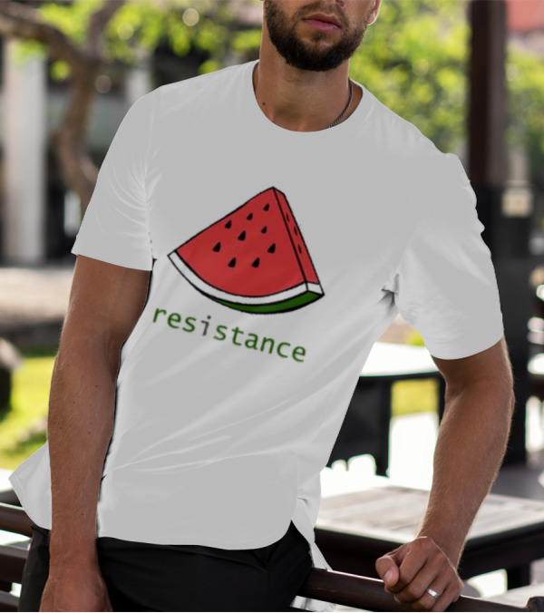 Maura Finkelstein Watermelon Resistance Slice With Green Resistance Text T-Shirt