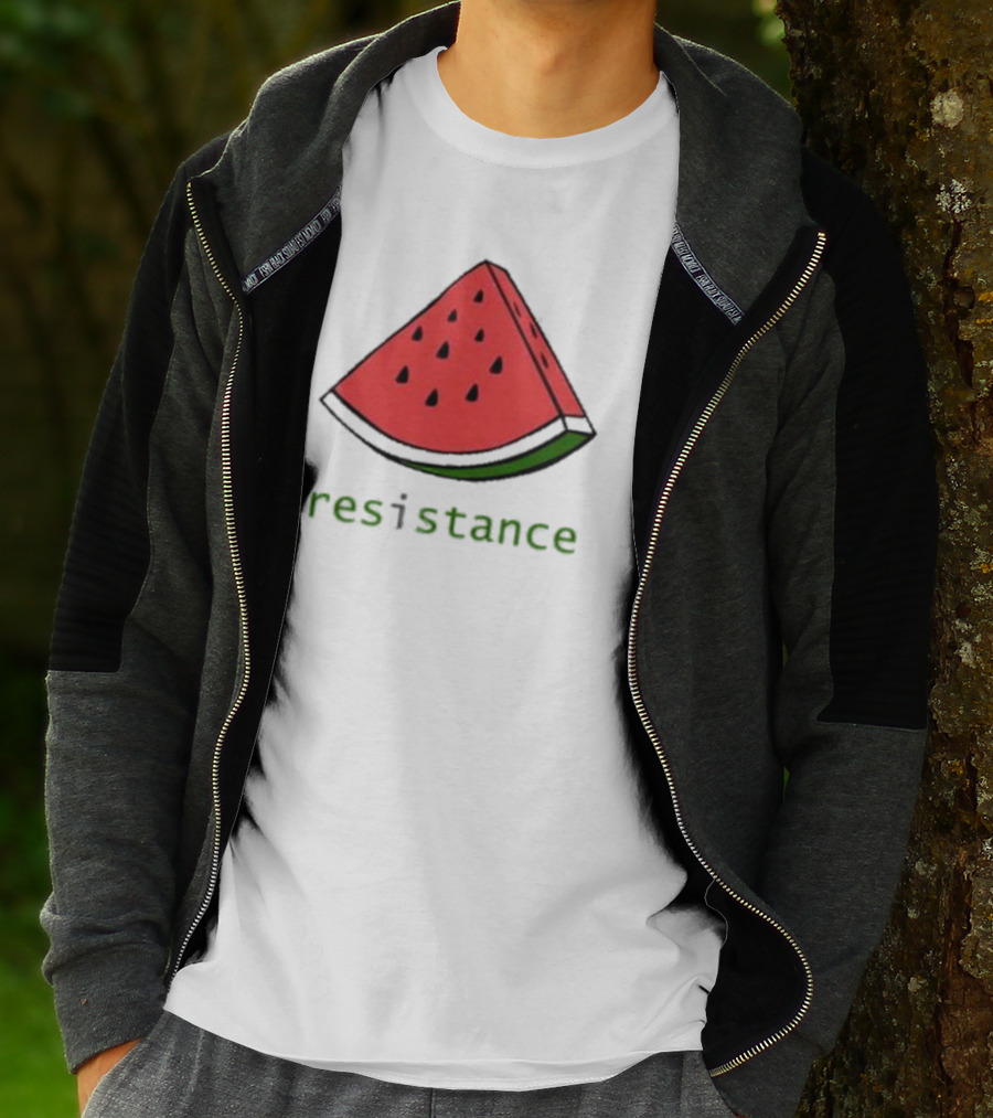 Maura Finkelstein Watermelon Resistance Slice With Green Resistance Text T-Shirt