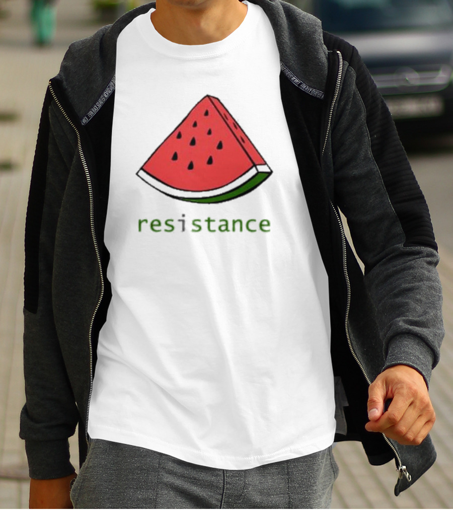 Maura Finkelstein Watermelon Resistance Slice With Green Resistance Text T-Shirt