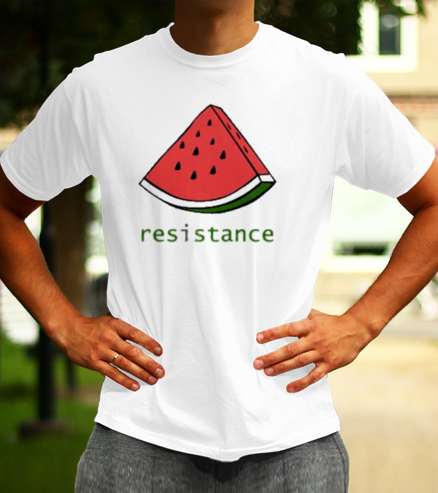 Maura Finkelstein Watermelon Resistance Slice With Green Resistance Text T-Shirt