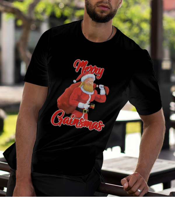Papa Swolio Merry Gainsmas Santa Claus Fitness Holiday T-Shirt