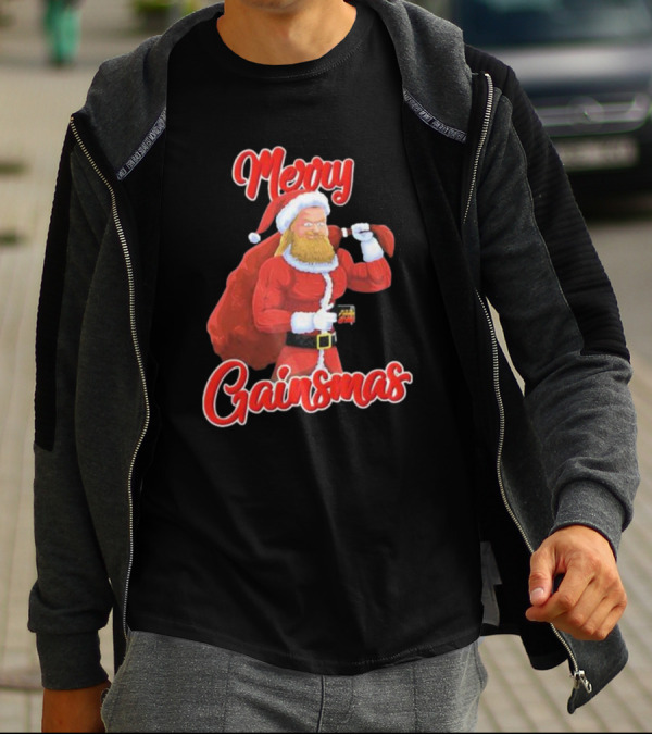 Papa Swolio Merry Gainsmas Santa Claus Fitness Holiday T-Shirt