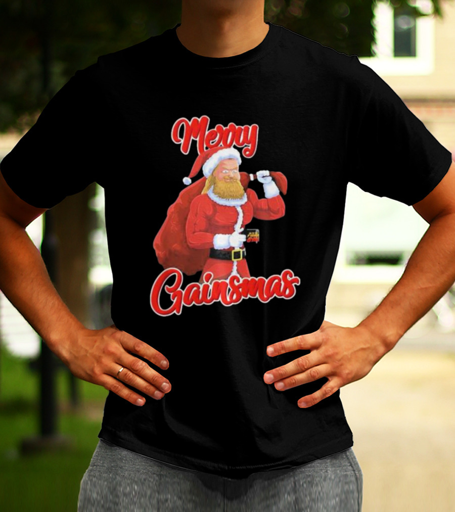 Papa Swolio Merry Gainsmas Santa Claus Fitness Holiday T-Shirt
