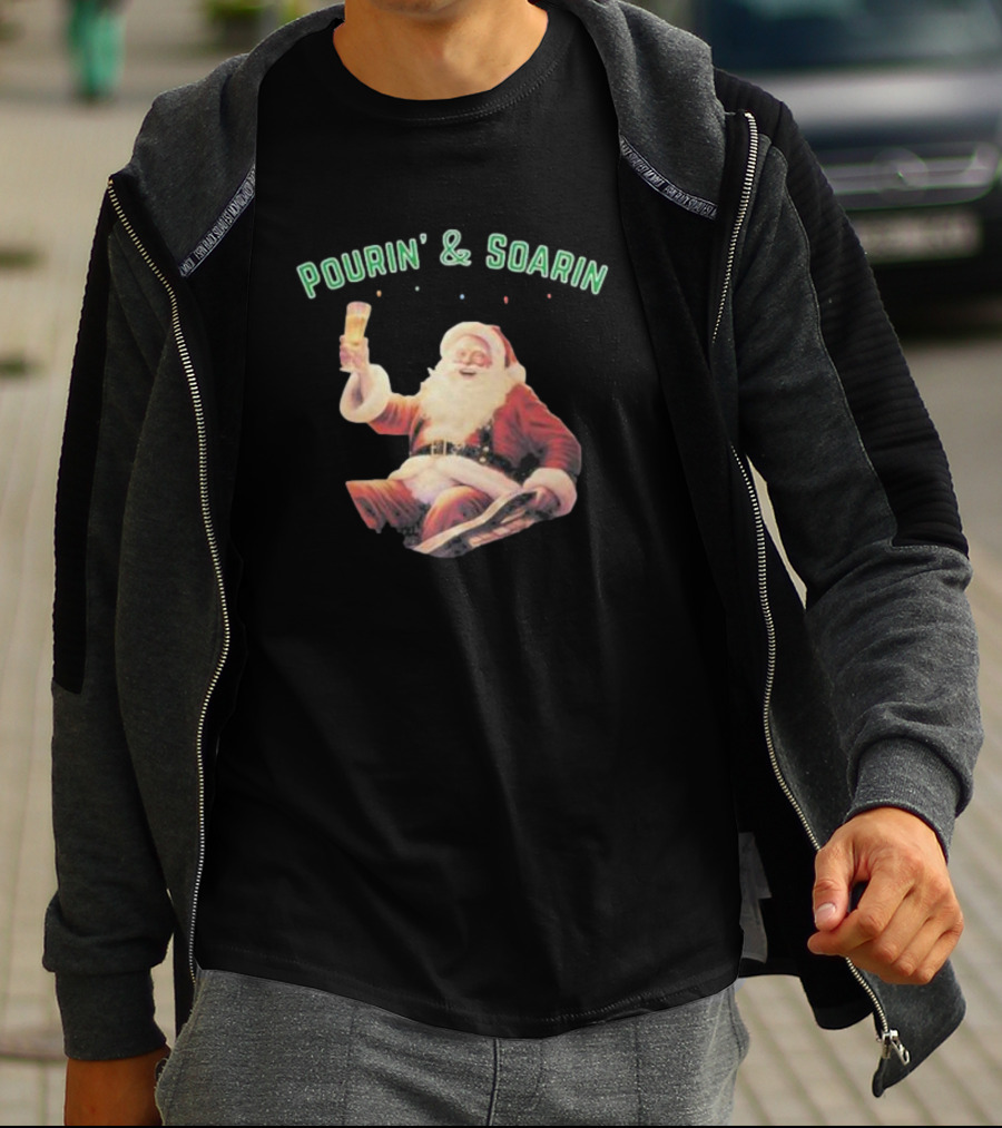 Pourin' And Soarin' Santa Cheers With Beer T-Shirt